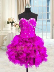 Top Selling Four Piece Fuchsia Sleeveless Beading and Ruffles and Ruching Floor Length 15th Birthday Dress