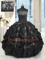 Designer Taffeta Sleeveless Floor Length Sweet 16 Quinceanera Dress and Beading and Lace and Appliques and Pick Ups