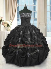 Designer Taffeta Sleeveless Floor Length Sweet 16 Quinceanera Dress and Beading and Lace and Appliques and Pick Ups