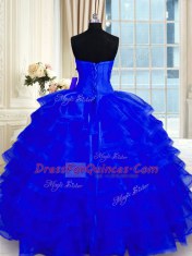 Superior Ruffled Sweetheart Sleeveless Lace Up Sweet 16 Quinceanera Dress Royal Blue Organza