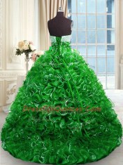 On Sale Sweetheart Sleeveless Brush Train Lace Up Sweet 16 Quinceanera Dress Green Organza