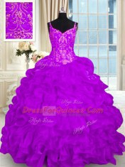 Purple Sweet 16 Dress Spaghetti Straps Sleeveless Brush Train Lace Up