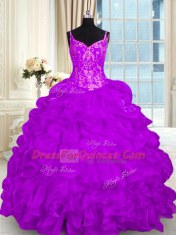 Purple Sweet 16 Dress Spaghetti Straps Sleeveless Brush Train Lace Up