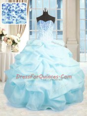 Sumptuous Baby Blue Ball Gown Prom Dress Military Ball and Sweet 16 and Quinceanera and For with Beading and Ruffles Sweetheart Sleeveless Lace Up