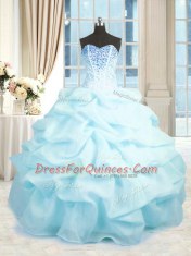 Sumptuous Baby Blue Ball Gown Prom Dress Military Ball and Sweet 16 and Quinceanera and For with Beading and Ruffles Sweetheart Sleeveless Lace Up