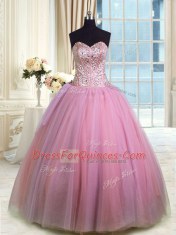 Beauteous Three Piece Lavender Tulle Lace Up Sweetheart Sleeveless Floor Length Sweet 16 Dress Beading