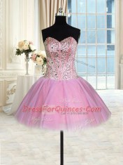 Beauteous Three Piece Lavender Tulle Lace Up Sweetheart Sleeveless Floor Length Sweet 16 Dress Beading