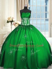 Discount Floor Length Ball Gown Prom Dress Taffeta Sleeveless Beading and Appliques and Ruching