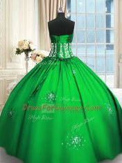 Discount Floor Length Ball Gown Prom Dress Taffeta Sleeveless Beading and Appliques and Ruching