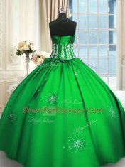 Discount Floor Length Ball Gown Prom Dress Taffeta Sleeveless Beading and Appliques and Ruching