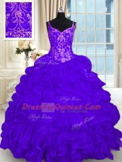 Elegant Purple Lace Up Sweet 16 Dress Beading and Embroidery and Ruffles and Pick Ups Sleeveless Brush Train