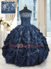 Navy Blue Quinceanera Dresses Military Ball and Sweet 16 and Quinceanera and For with Beading and Pick Ups Strapless Sleeveless Lace Up