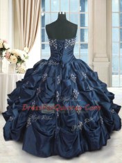 Navy Blue Quinceanera Dresses Military Ball and Sweet 16 and Quinceanera and For with Beading and Pick Ups Strapless Sleeveless Lace Up