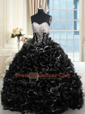 Great Sweetheart Sleeveless Organza Quinceanera Dress Beading and Ruffles Brush Train Lace Up