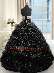 Great Sweetheart Sleeveless Organza Quinceanera Dress Beading and Ruffles Brush Train Lace Up