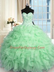Apple Green Sleeveless Floor Length Beading and Ruffles Lace Up Sweet 16 Dresses