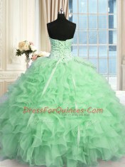 Apple Green Sleeveless Floor Length Beading and Ruffles Lace Up Sweet 16 Dresses