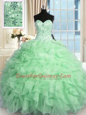 Apple Green Sleeveless Floor Length Beading and Ruffles Lace Up Sweet 16 Dresses