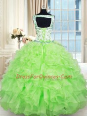 Low Price Yellow Green Lace Up Straps Beading and Ruffles Quinceanera Gowns Organza Sleeveless