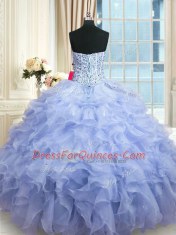 Fantastic Lavender Lace Up Sweetheart Beading and Ruffles 15 Quinceanera Dress Organza Sleeveless