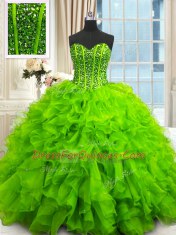 Sleeveless Beading and Ruffles and Sequins Floor Length Sweet 16 Dress