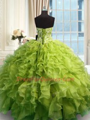 Floor Length Olive Green Quince Ball Gowns Sweetheart Sleeveless Lace Up