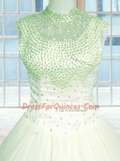 Green Sleeveless Tulle Zipper 15th Birthday Dress for Military Ball and Sweet 16 and Quinceanera