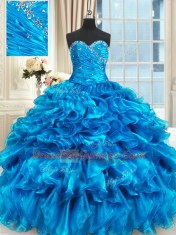 Baby Blue 15 Quinceanera Dress Military Ball and Sweet 16 and Quinceanera and For with Beading and Ruffles Sweetheart Sleeveless Lace Up