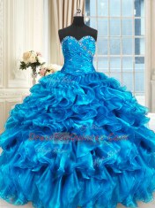 Baby Blue 15 Quinceanera Dress Military Ball and Sweet 16 and Quinceanera and For with Beading and Ruffles Sweetheart Sleeveless Lace Up