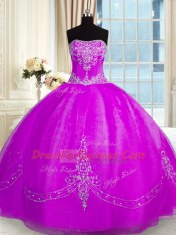Floor Length Purple Vestidos de Quinceanera Organza Sleeveless Beading and Embroidery