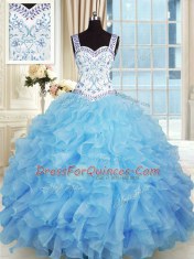Admirable Beading and Appliques and Ruffles Sweet 16 Dresses Baby Blue Lace Up Sleeveless Floor Length