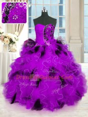Admirable Multi-color Tulle Lace Up Strapless Sleeveless Floor Length Quinceanera Gown Beading and Ruffles