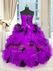Admirable Multi-color Tulle Lace Up Strapless Sleeveless Floor Length Quinceanera Gown Beading and Ruffles