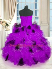 Admirable Multi-color Tulle Lace Up Strapless Sleeveless Floor Length Quinceanera Gown Beading and Ruffles