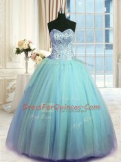 Sleeveless Lace Up Floor Length Beading and Ruching Ball Gown Prom Dress