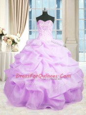 Latest Rose Pink Ball Gowns Organza Sweetheart Sleeveless Beading and Ruffles Floor Length Lace Up Sweet 16 Dresses