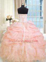 Spectacular Baby Pink Sleeveless Beading and Ruffles Floor Length Ball Gown Prom Dress