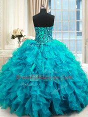 Sequins Ball Gowns Sweet 16 Dresses Baby Blue Sweetheart Organza Sleeveless Floor Length Lace Up