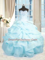 Baby Blue Lace Up Sweetheart Beading and Ruffles Quinceanera Dresses Organza Sleeveless