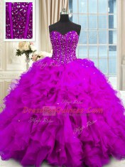 Sequins Floor Length Purple Ball Gown Prom Dress Sweetheart Sleeveless Lace Up