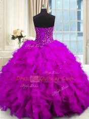 Sequins Floor Length Purple Ball Gown Prom Dress Sweetheart Sleeveless Lace Up