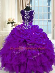 Straps Sleeveless Organza Sweet 16 Dresses Beading and Ruffles and Pick Ups Lace Up