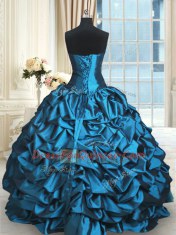 Captivating Teal Sleeveless Floor Length Beading and Lace and Appliques and Ruching Lace Up Ball Gown Prom Dress