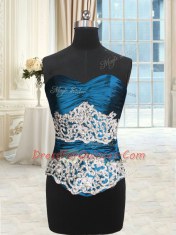 Captivating Teal Sleeveless Floor Length Beading and Lace and Appliques and Ruching Lace Up Ball Gown Prom Dress