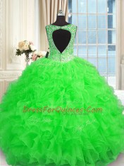 Green Zipper Sweet 16 Quinceanera Dress Beading and Ruffles Sleeveless Floor Length