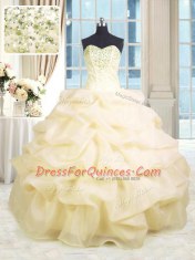 Floor Length Lace Up Sweet 16 Dress Champagne for Military Ball and Sweet 16 and Quinceanera with Beading and Ruffles