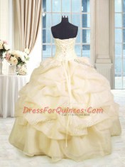 Floor Length Lace Up Sweet 16 Dress Champagne for Military Ball and Sweet 16 and Quinceanera with Beading and Ruffles