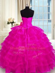 Dazzling Ruffled Floor Length Fuchsia Sweet 16 Quinceanera Dress Sweetheart Sleeveless Lace Up