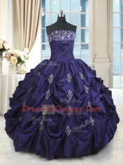 New Style Pick Ups Dark Purple Sleeveless Taffeta Lace Up 15 Quinceanera Dress for Military Ball and Sweet 16 and Quinceanera