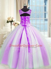 Delicate Multi-color Quince Ball Gowns Military Ball and Sweet 16 and Quinceanera and For with Beading and Sequins V-neck Sleeveless Lace Up